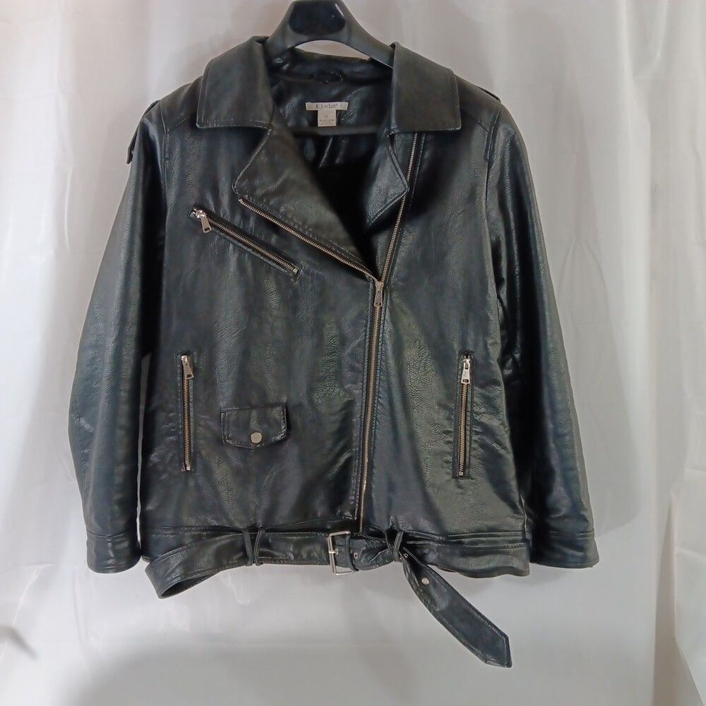 K. Jordan Faux (Fake) Leather Coat Faux Fur Lining Women's Size 1X Black